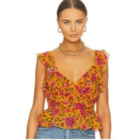 Veronica Beard Tops - Veronica Beard Silk Crepe Randa Ruffled Floral Top Size 10 NEW